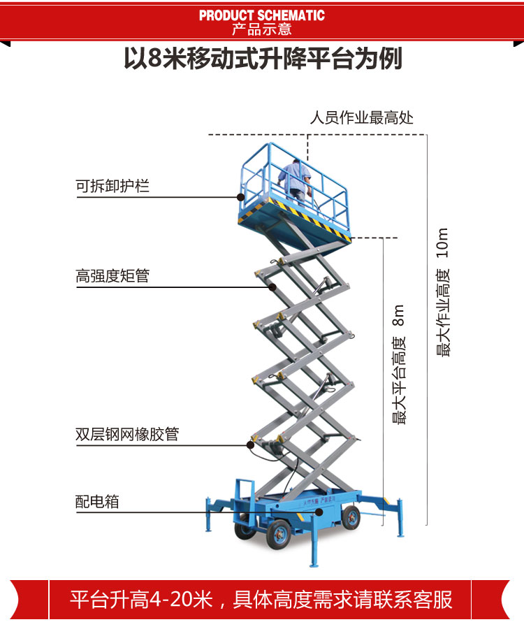 龙铸厂家现货直销SJY0.5-8米10米12米剪叉式升降机 电动高空作业升降平台 移动式升降机示例图3