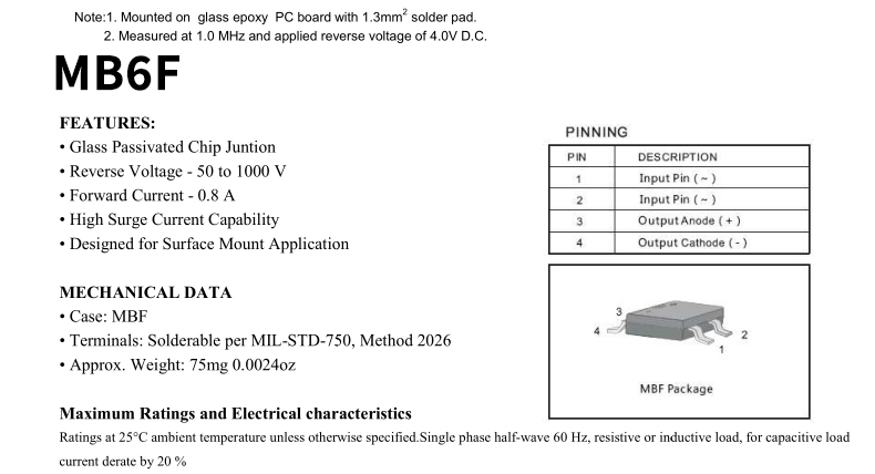 MB6S MB8S MB10S MB6F MB10F HD06 0.5安 0.8A贴片SOP-4整流桥堆示例图11
