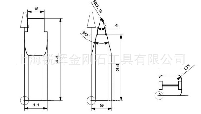 锐辉四点式金刚石金刚刀D11mm-高质CVD金刚笔（四点式砂轮修刀）示例图4