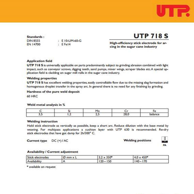 德国UTP718S耐磨焊条 耐高温耐磨条糖厂专用德国UTP DUR500耐磨焊条示例图3