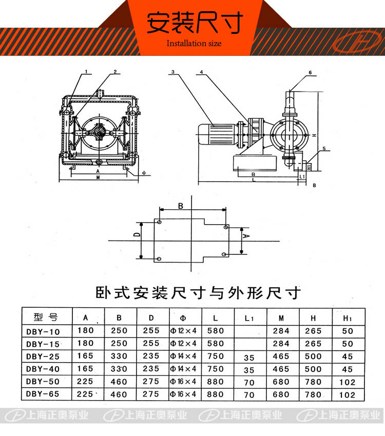 DBY-40P型304不锈钢电动隔膜泵 配丁晴/四氟膜片 螺纹连接 1.5KW示例图9