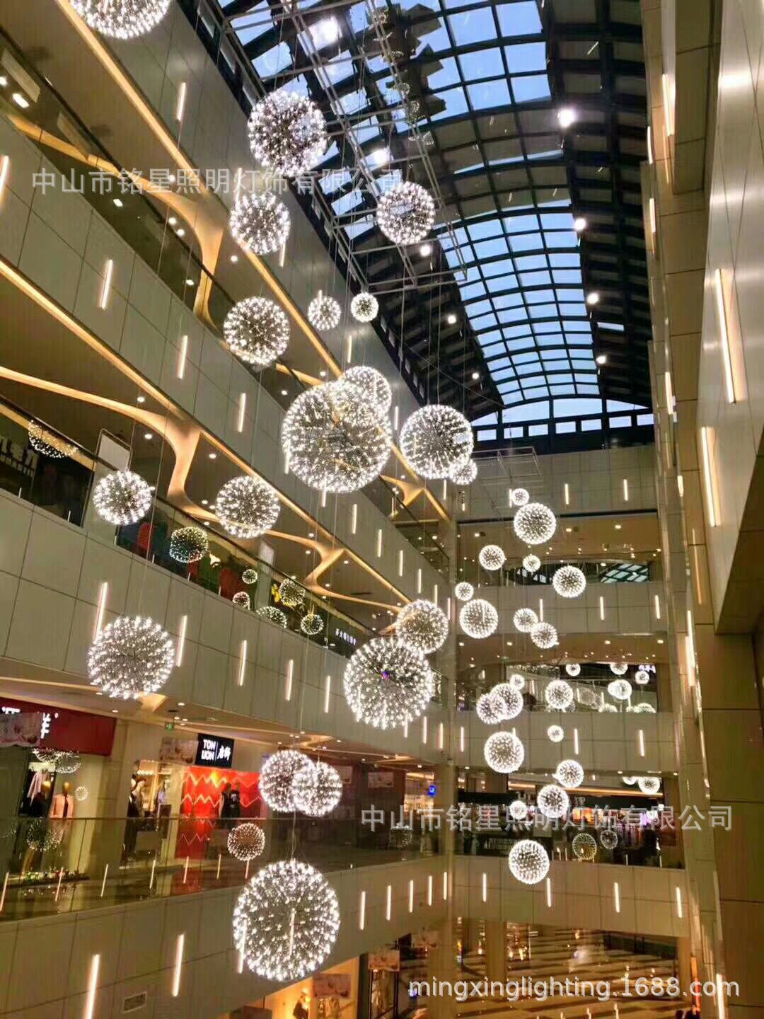 【中庭吊饰】不锈钢蒲公英圆球灯商场中庭装饰满天星LED球型吊灯示例图6