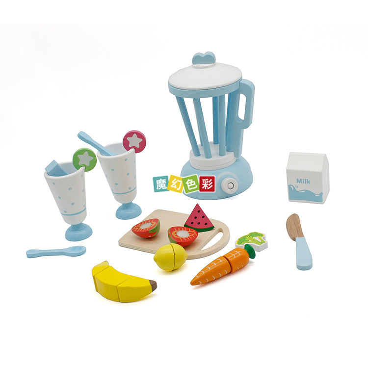 新款圣诞福袋礼物水果沙拉面包店榨汁机儿童木制过家家玩具示例图2