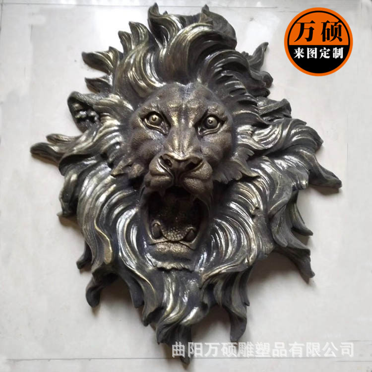 狮子头像墙壁挂件 玻璃钢动物头像雕塑 欧式壁挂摆件示例图2