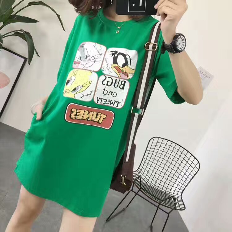 夏季新款韩国东大门　弹力棉卡通组合短袖中长款Ｔ恤裙女批发ＡＷ图片