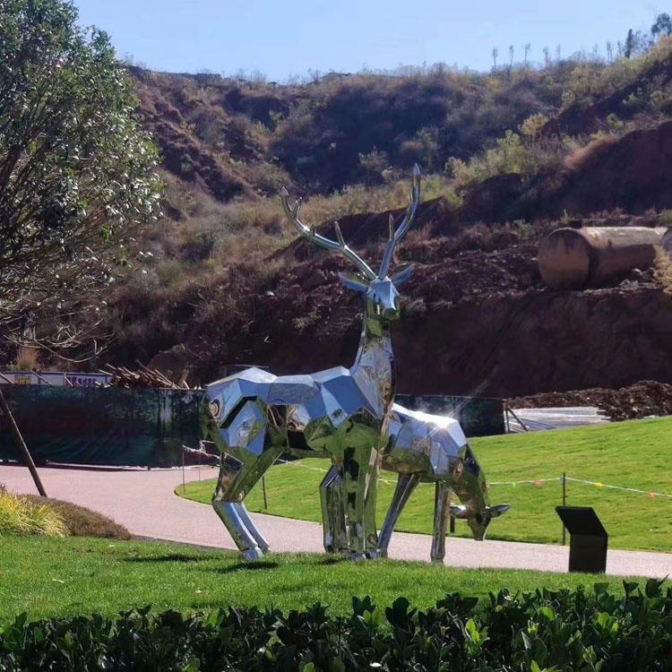 不锈钢几何鹿雕塑 金属几何鹿雕塑 抽象几何鹿摆件 佰盛