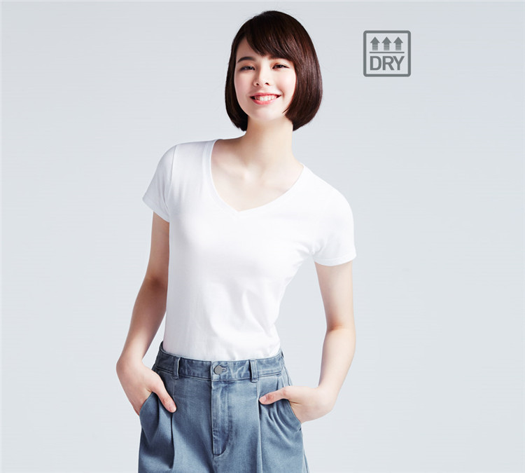 GILDAN夏季体恤纯棉t恤 女式短袖白色打底衫纯色 V领修身半袖韩版示例图33