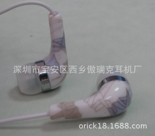 礼品耳机工厂家专业订做批发入耳式MP3粉色热转印水贴花纹耳机