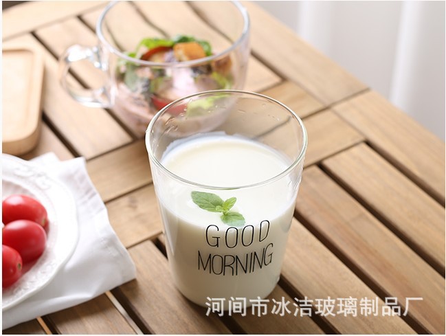 新款耐高温早餐杯牛奶杯果汁杯Good morning玻璃水杯透耐热透明示例图11