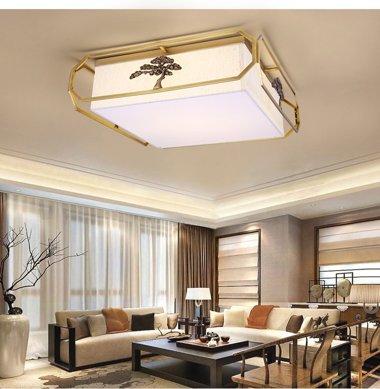品牌厂家直销中国风迎客松LED主卧室正方形吸顶灯现代创意中式灯示例图2
