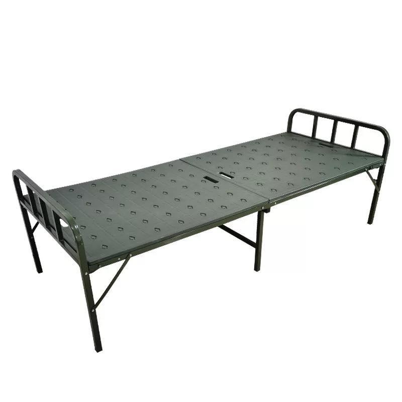 制式户外床折叠单人陪护床钢塑单人折叠床绿色钢架滚塑床两折塑钢图片