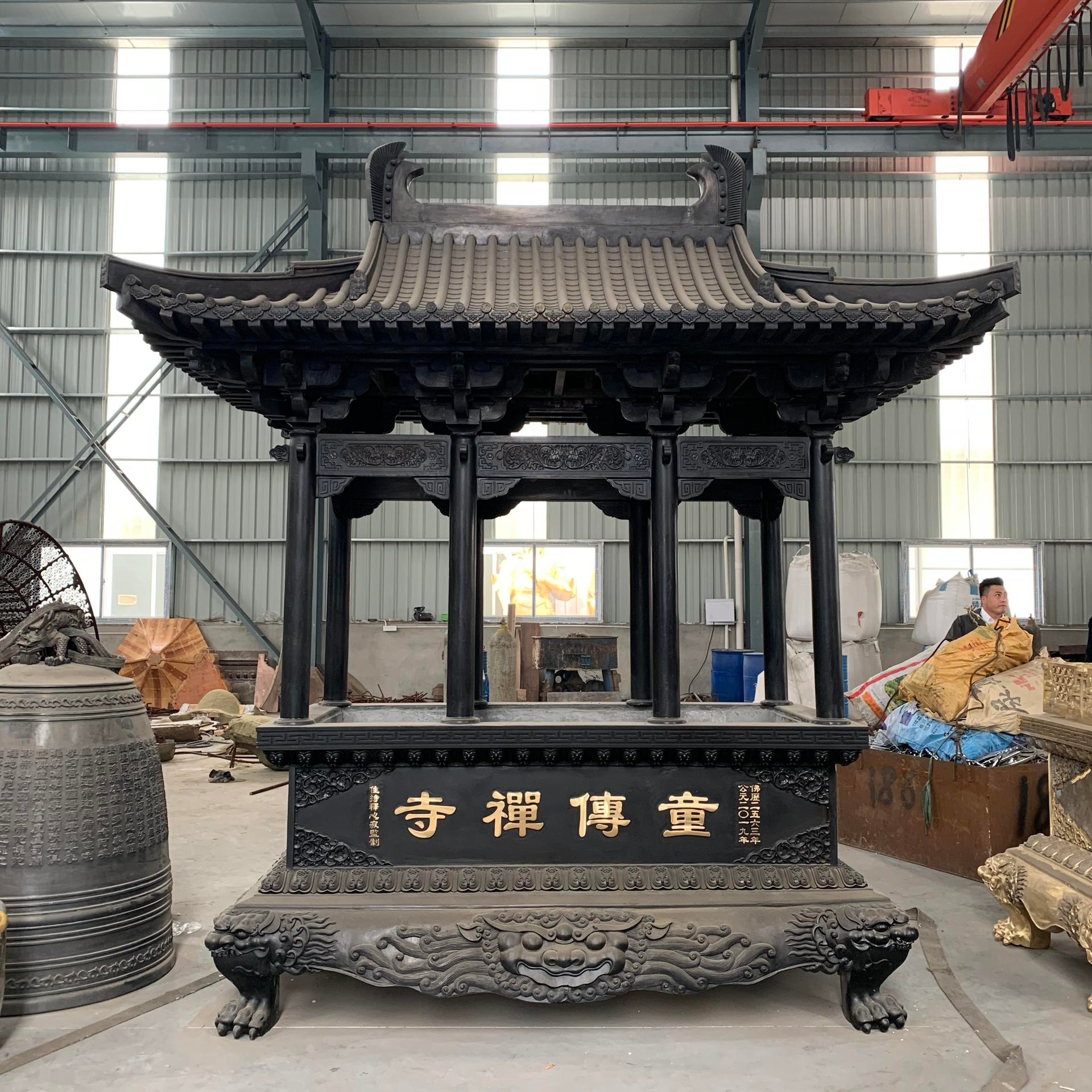 东北长方形铸铜大香炉 黑龙江寺院黄铜长方形大香炉 哈尔滨寺庙铜香炉