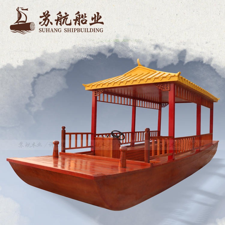 兴化木船厂定制仿古手划木船 电动景观观赏木船 8人观光木船