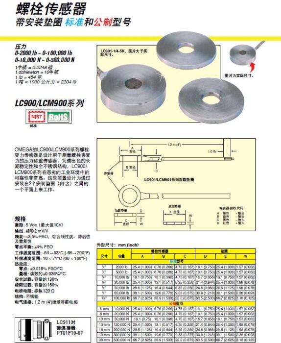 LCM901-6-20KN LCM901-13-130KN LCM901-16-200KN 压力传感器 Omega示例图2