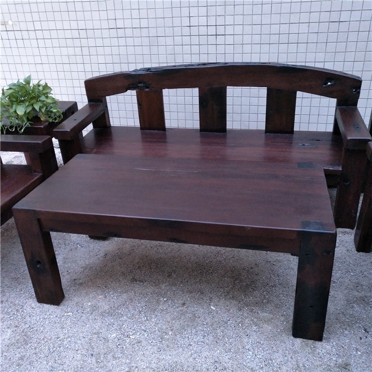 老船木沙发茶几组合原生态复古实木沙发高档大气三人沙发客厅茶桌示例图7