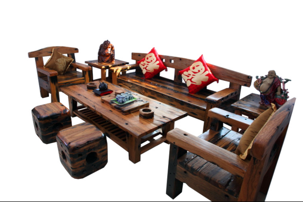 老船木沙发茶几组合原生态复古实木沙发高档大气三人沙发客厅茶桌示例图4