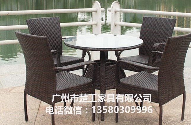 销售中心洽谈桌椅  藤质台凳带伞 公园成品桌椅 编藤休闲家具示例图2