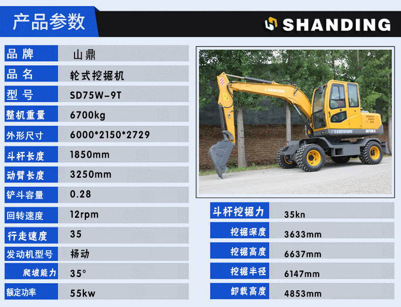 山鼎7吨左右的小型轮式挖掘机   挖沙排污轮式挖掘机图片价格示例图6