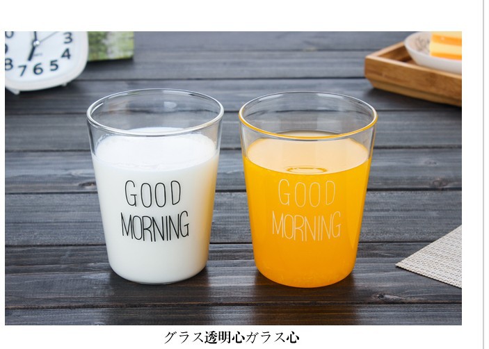 耐高温玻璃杯单层牛奶早餐杯咖啡杯 goodmorning创意杯子无把手示例图7