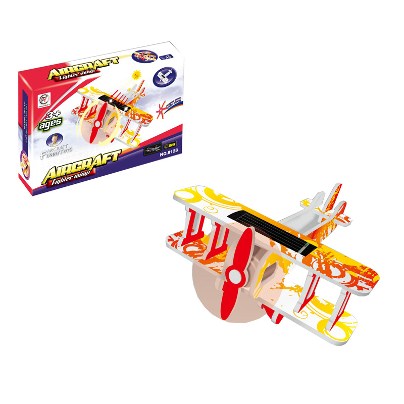 儿童3D立体太阳能飞机模型玩具儿童新奇特益智节能式飞机模型批发示例图4