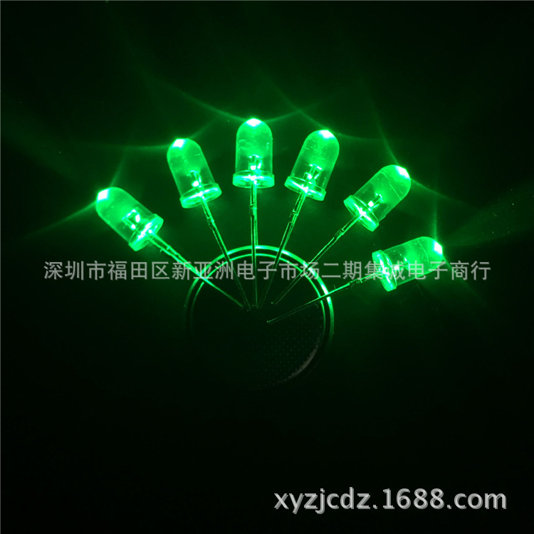 LED灯珠 5mm白发绿翠绿 f5圆头白发翠绿短脚 直插发光二极管示例图3