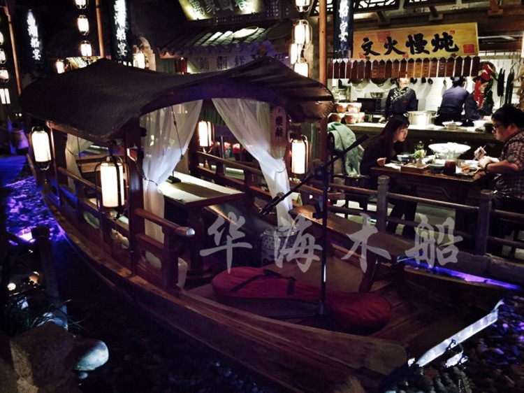 上海桂满陇餐饮船批发  兴化手工制作仿古餐厅包厢船木船 乌篷船示例图11