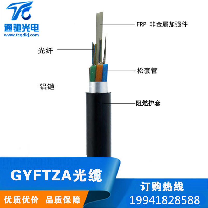 阻燃48芯单模光纤 GYFTZA-48B1地埋重铠非金属加强阻架空、管道示例图2