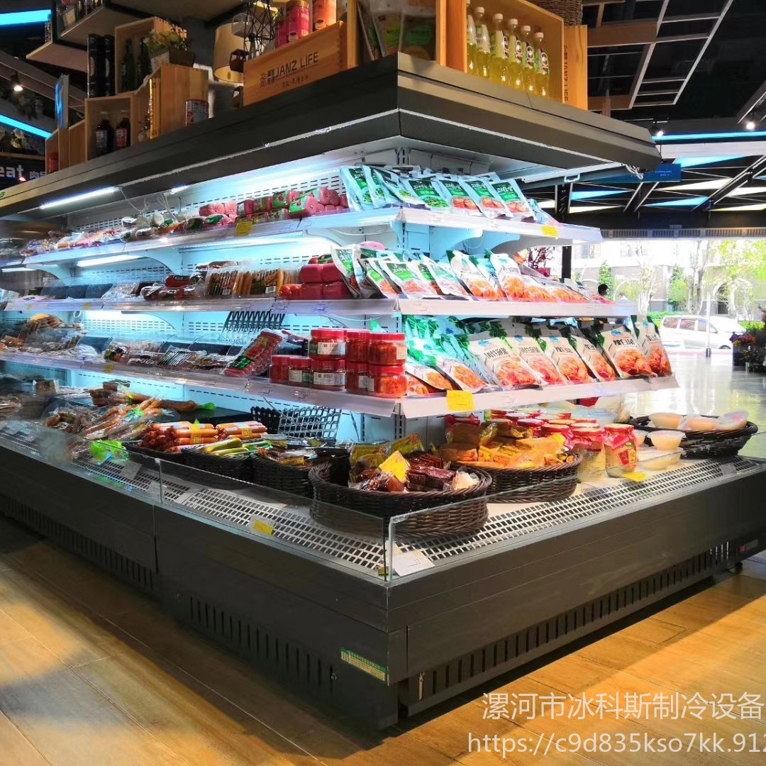 冰科斯-WLX-HD-51超市直角环岛柜 分体机冷风保鲜柜 水果蔬菜展示四面环形冷藏柜商用 环形风幕柜图片