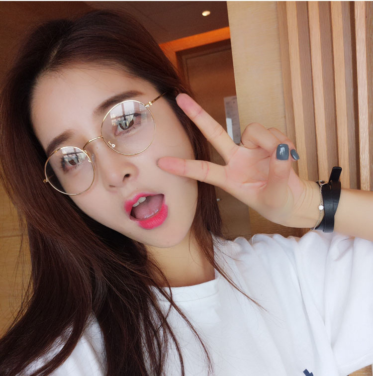 韩版新款潮女士圆框复古金属眼镜框 时尚平光眼镜架 潮框平光镜架示例图5