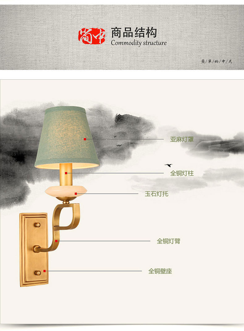 品牌厂家直销中国风全铜灯具温馨卧室灯床头灯客厅餐厅背景墙壁灯示例图15