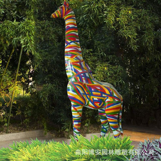 佰盛 户外玻璃钢长颈鹿雕塑 仿真长颈鹿雕塑 草坪创 绘长颈鹿雕塑摆件