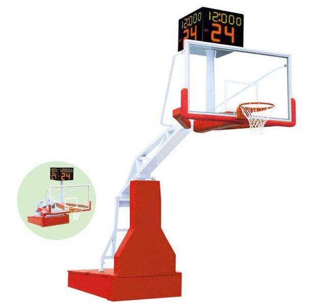 宁夏晶康牌配备钢化玻璃篮球板手动液压篮球架款式大气