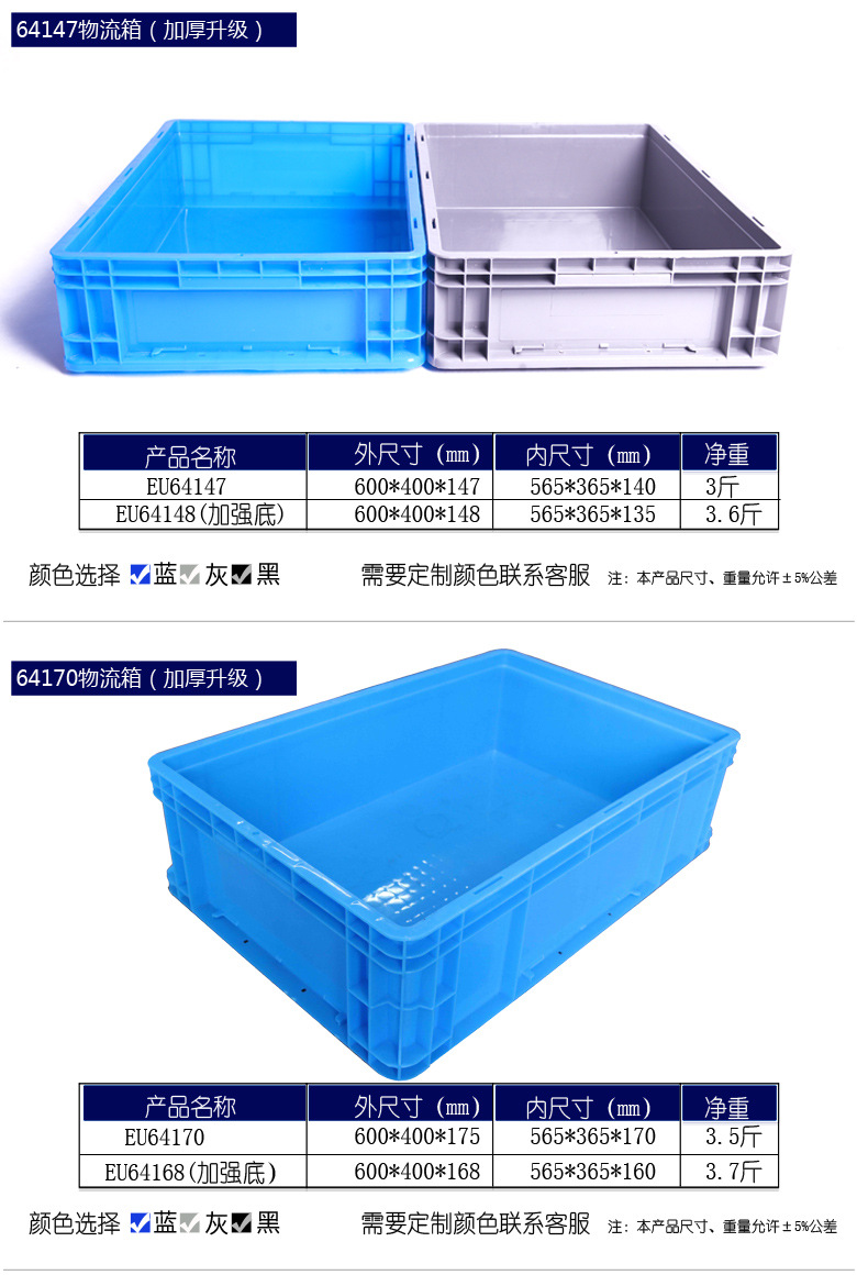 厂家直供塑料箱欧标EU箱 新料可堆叠eu物流箱 带盖蓝色周转箱包邮示例图8