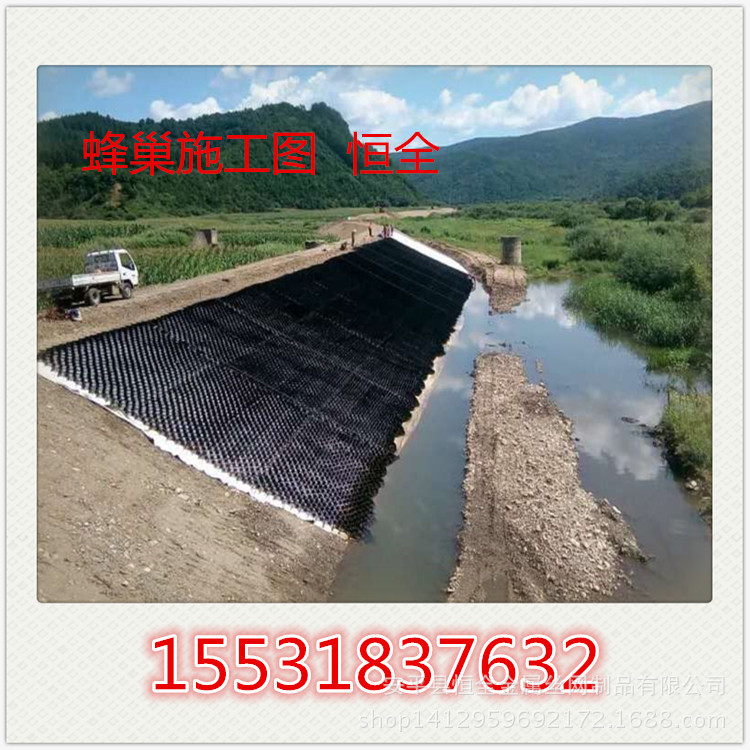 上海浦东蜂巢格室植草 生态绿化边坡材料土工格室 鱼塘护坡蜂巢格示例图12