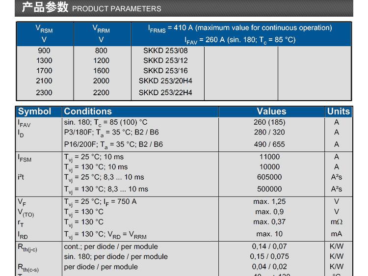 西门康外形 整流管模块 SKKD253/16E SKKD253 充电设备专用模块示例图10