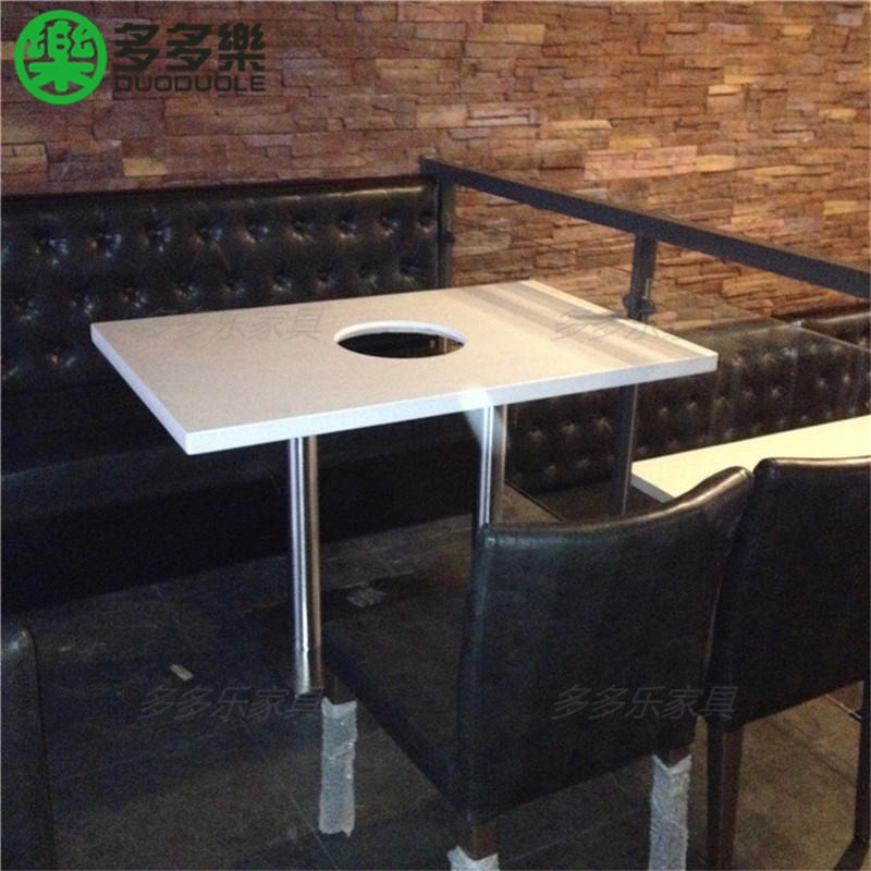 大理石家具厂生产石英石火锅餐桌 人造石白色桌子 防渗大理石火锅桌尺寸可定做图片