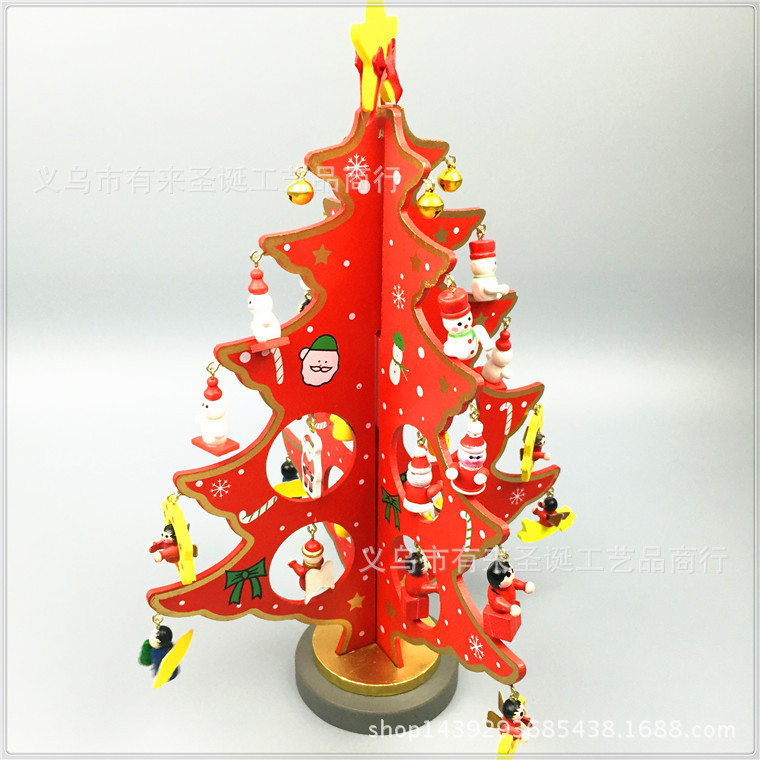 圣诞用品 30cm圣诞木树 手绘木制品 圣诞节装饰 圣诞摆件示例图12