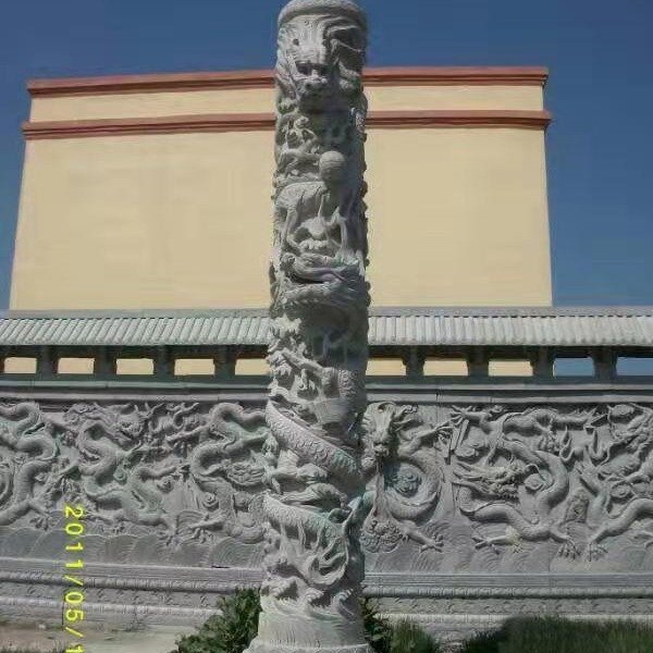 石雕文化柱可定做 广场文化柱 富祥 广场公园盘龙柱 花岗岩石雕文化柱图片