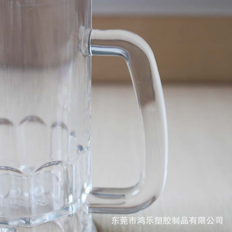 东莞厂家定制330ml透明马克塑料啤酒杯手柄塑料杯仿真玻璃杯示例图6