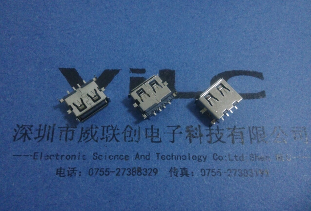 USB短体沉板全贴片SMT1.1母座 8P脚贴板 直边示例图4