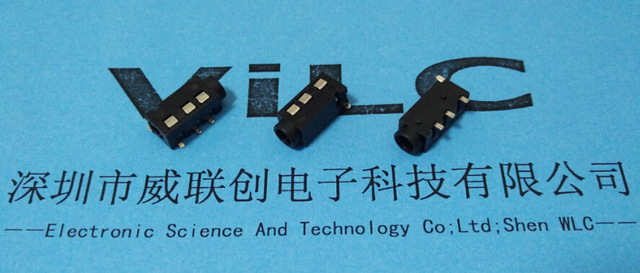 PJ-320D-4P耳机插座 SMT贴片式 带定位柱 贴板母座 黑色图片