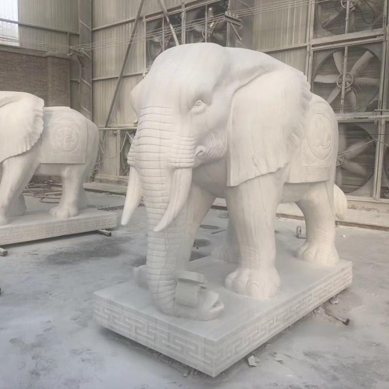 石雕动物厂家 大理石风水象 母子象雕刻 汉白玉雕刻小象