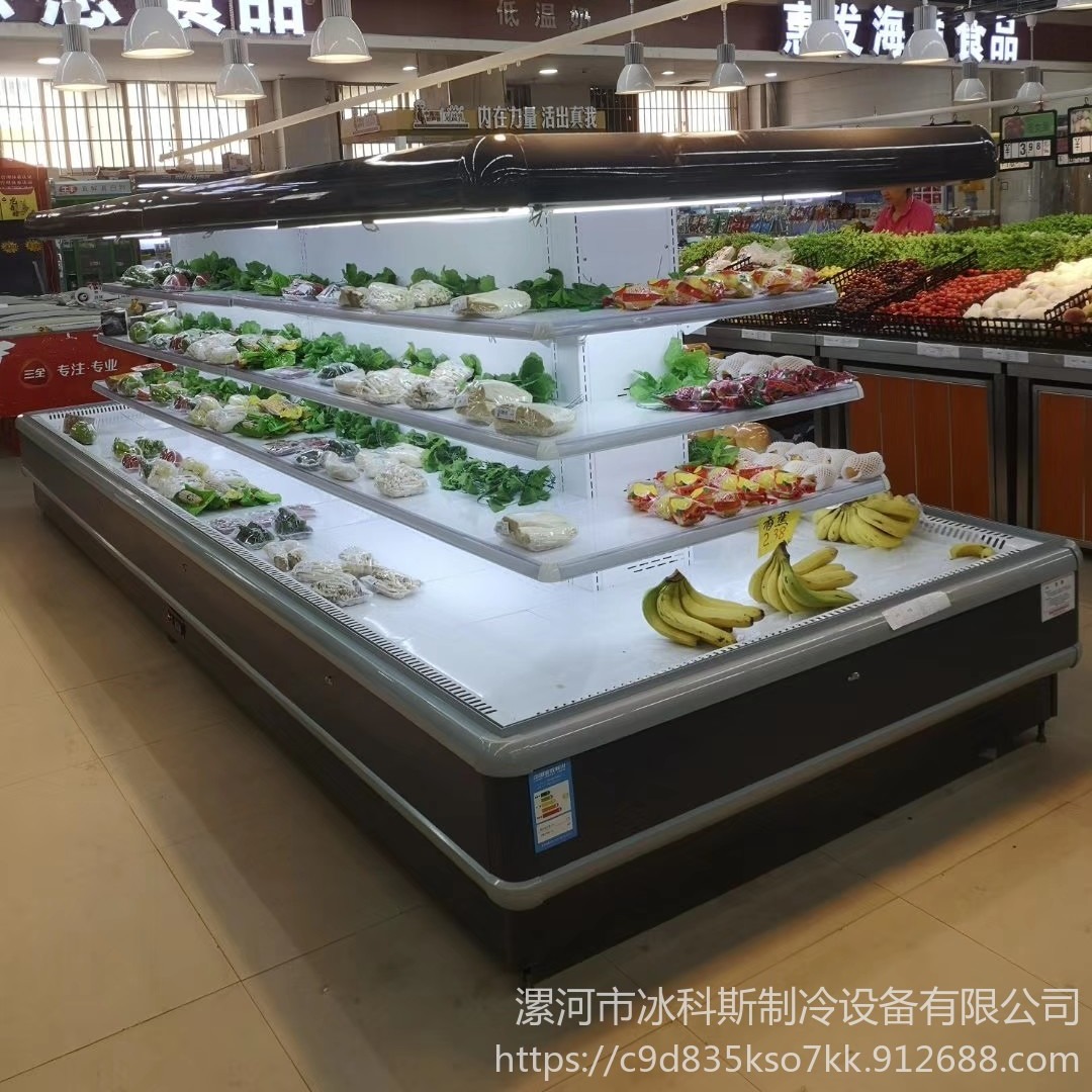 冰科斯-WLX-HD-81丽江超市环岛柜 生鲜风幕柜，开放式水果蔬菜保鲜展示柜，火腿肠冷藏柜开放式价格 四面环形冷藏柜
