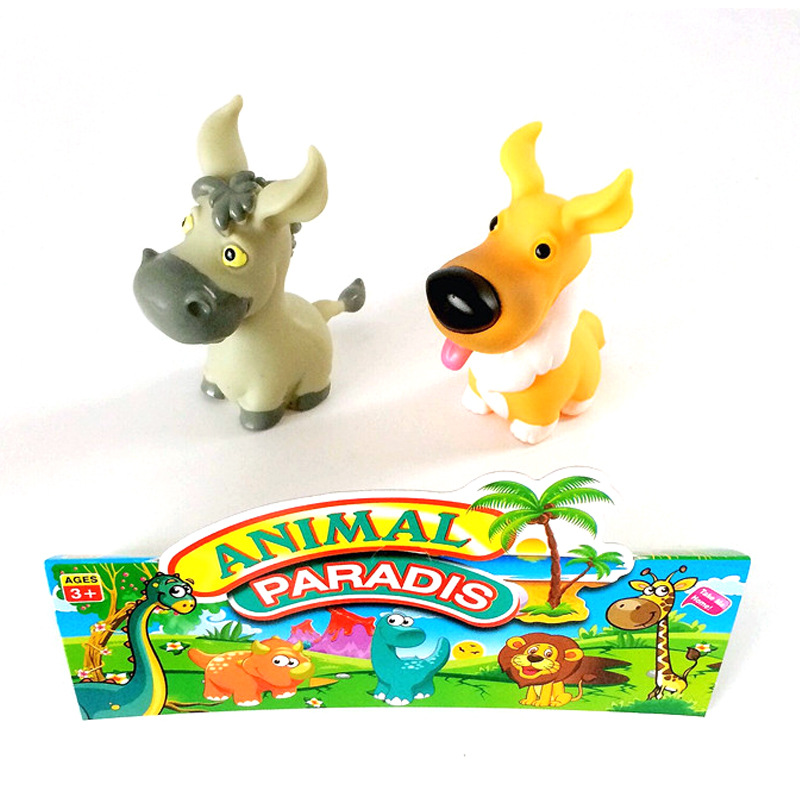 小萌物动物园搪胶玩具 小驴 小狗套装带BB哨 减压玩具捏捏乐示例图5