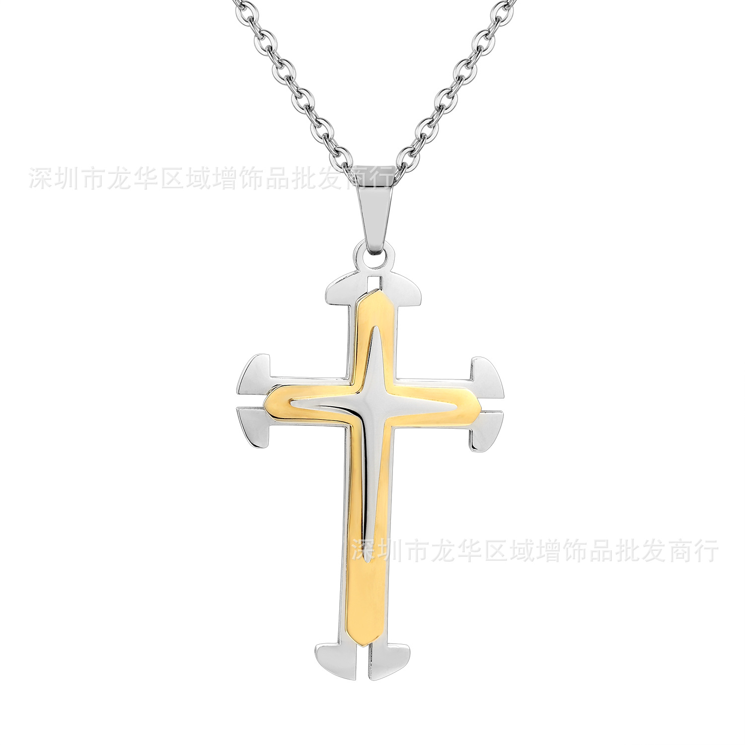 亚马逊饰品批发纯钢配链新款个性炫酷钛钢男士项链耶稣十字架示例图1