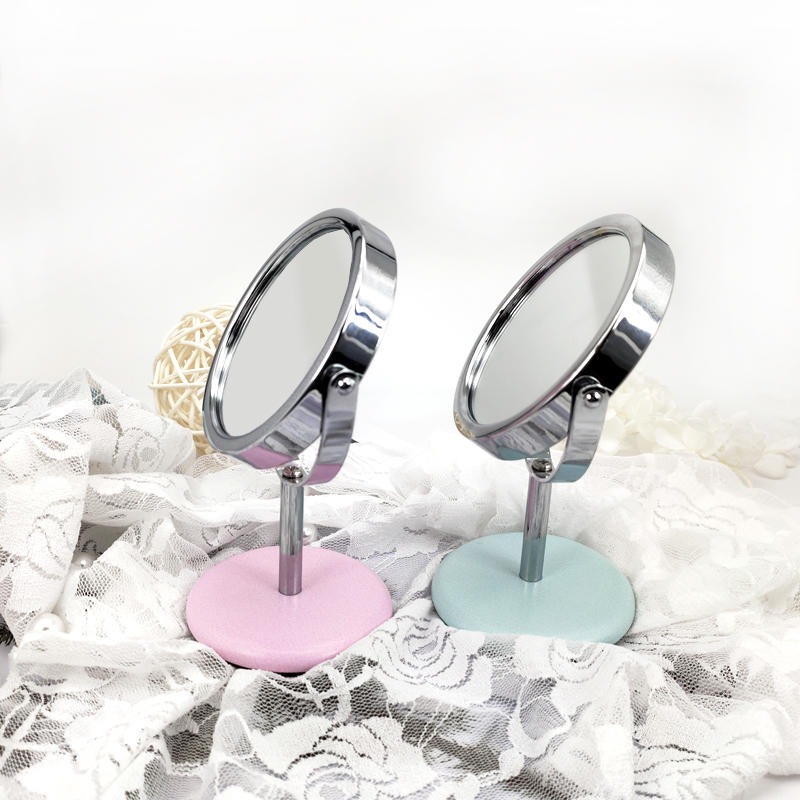 台式梳妆镜子定制创意款单面台镜圆形粉色美妆镜3寸小台镜皮革单面台镜