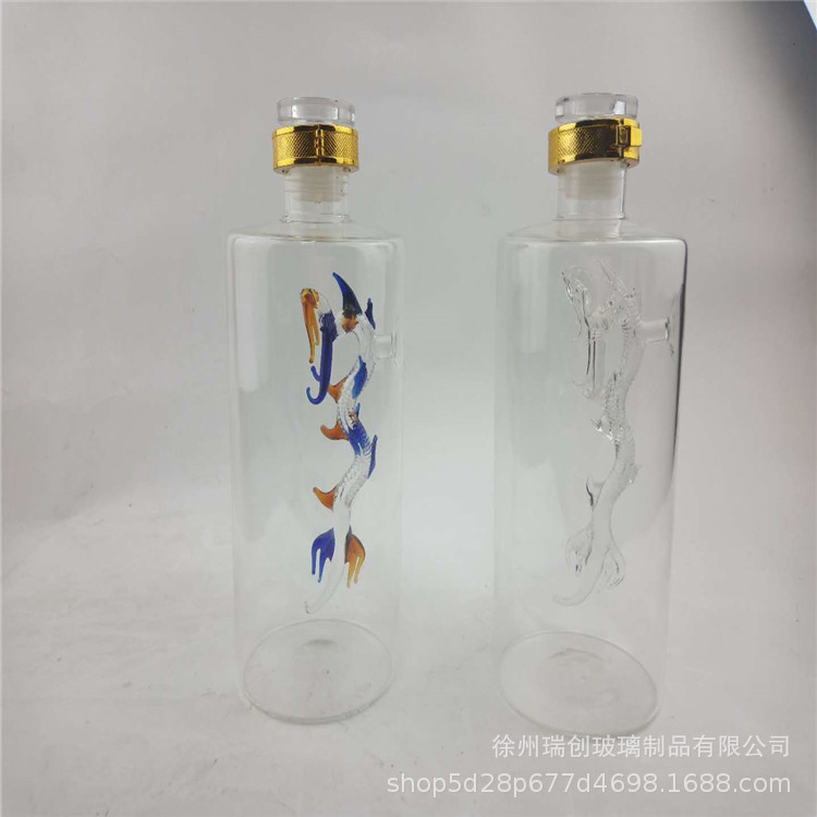现货供应1-3斤玻璃白酒瓶内置龙形酒瓶泡酒瓶玻璃工艺酒瓶示例图4