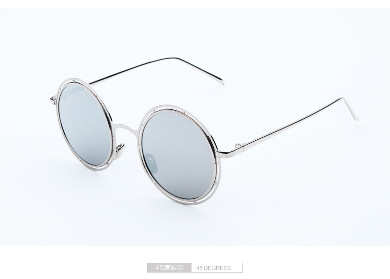 2016新款大框圆形太阳镜韩国彩膜金属圆框墨镜潮男女镂空太阳眼镜示例图8