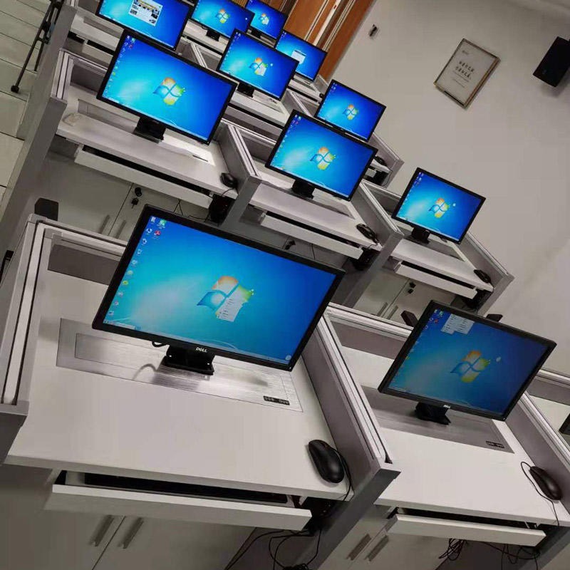 方方智能双人位电脑桌液晶屏升降器雅思托福考场中心多媒体教室图片