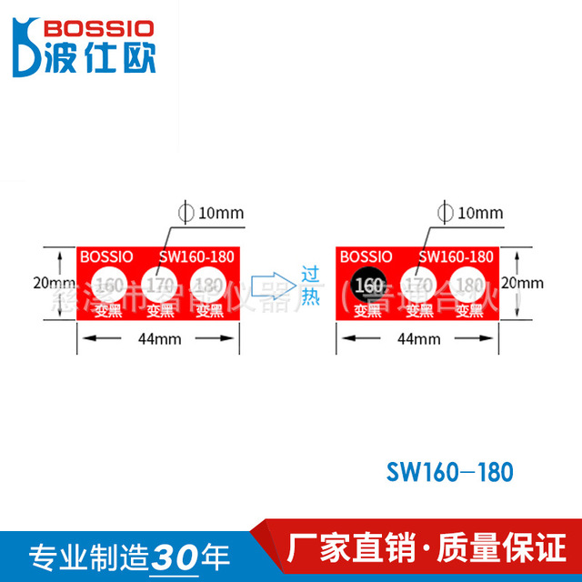 波仕欧SW160-180三格测温纸 变色示温贴片 温度测试纸 感温贴片 防水 厂家批发